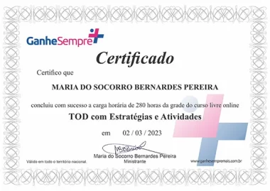 Certificado Curso de TOD com Estratégias e Atividades